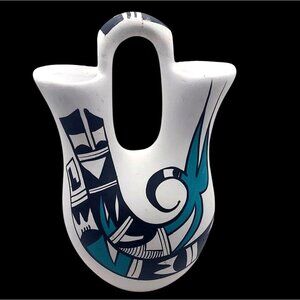 Mexican Hand Painted Wedding Vase Signed R Galvan Southwestern Art Pottery